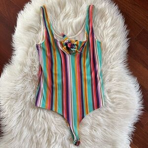 Twik striped body suit with tie front
